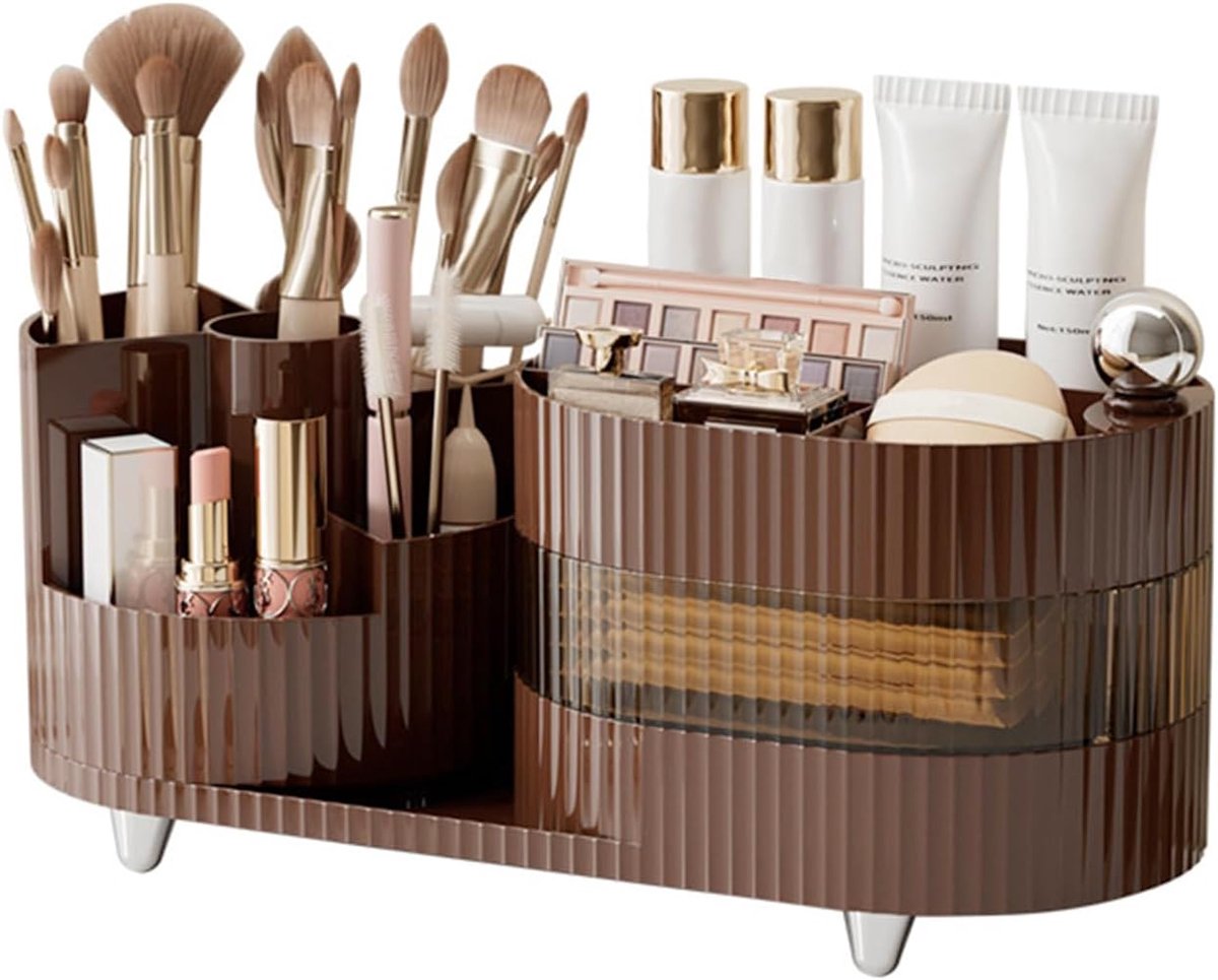 Goedkoopste Stijlvolle Make-up en Cosmetica Organizer met 360° Draaibare Borstelhouder, Grote Capaciteit en Schuifladen
