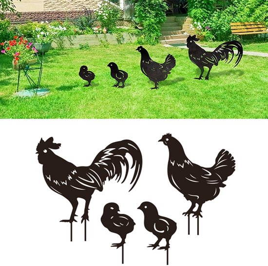 Unyqoos ® Metalen Kippenfamilie Tuindecoratie Set van 4 Stuks voor Buiten van Unyqoos — afbeelding 4
