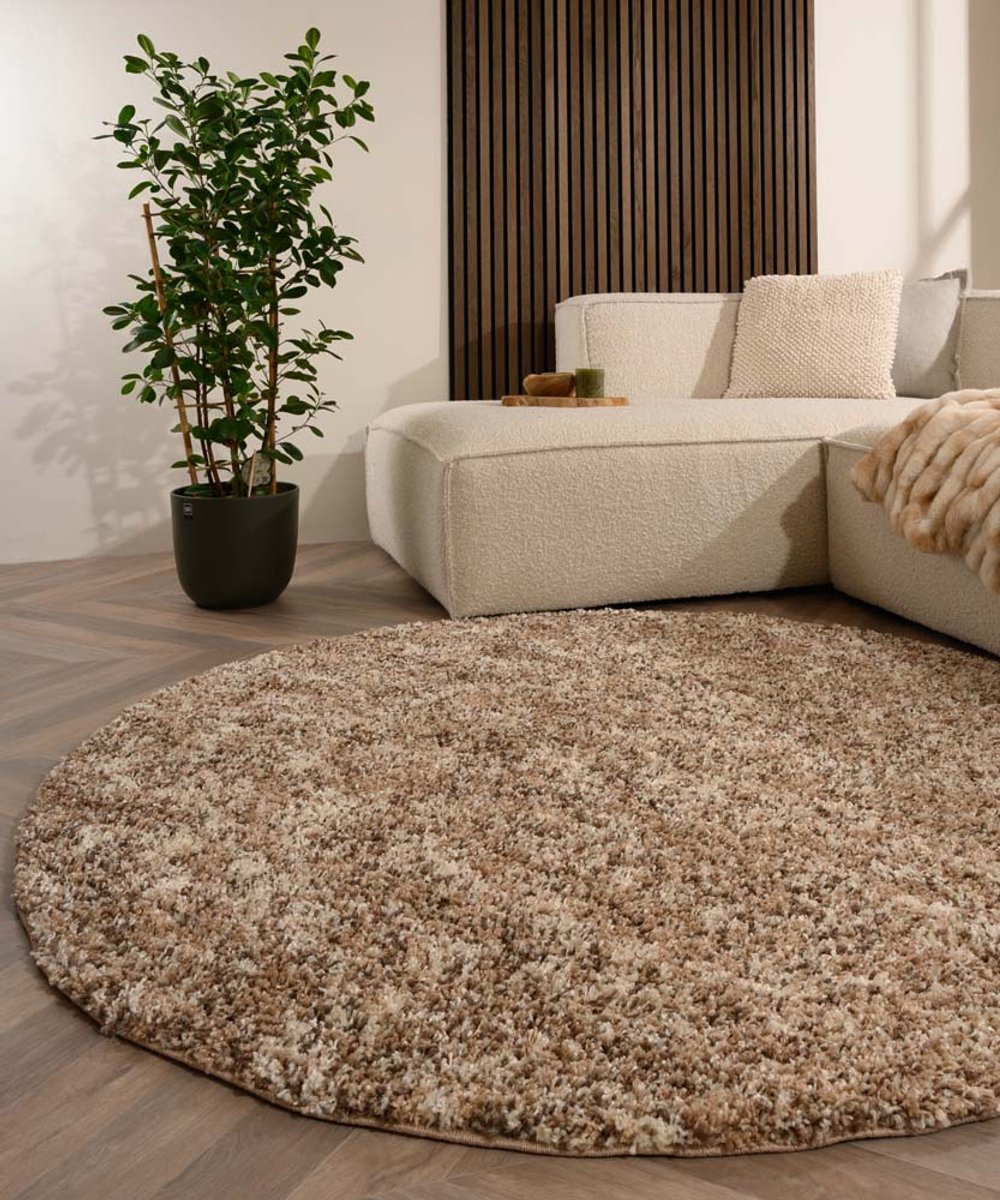 Rond hoogpolig vloerkleed - Blend beige 200 cm
