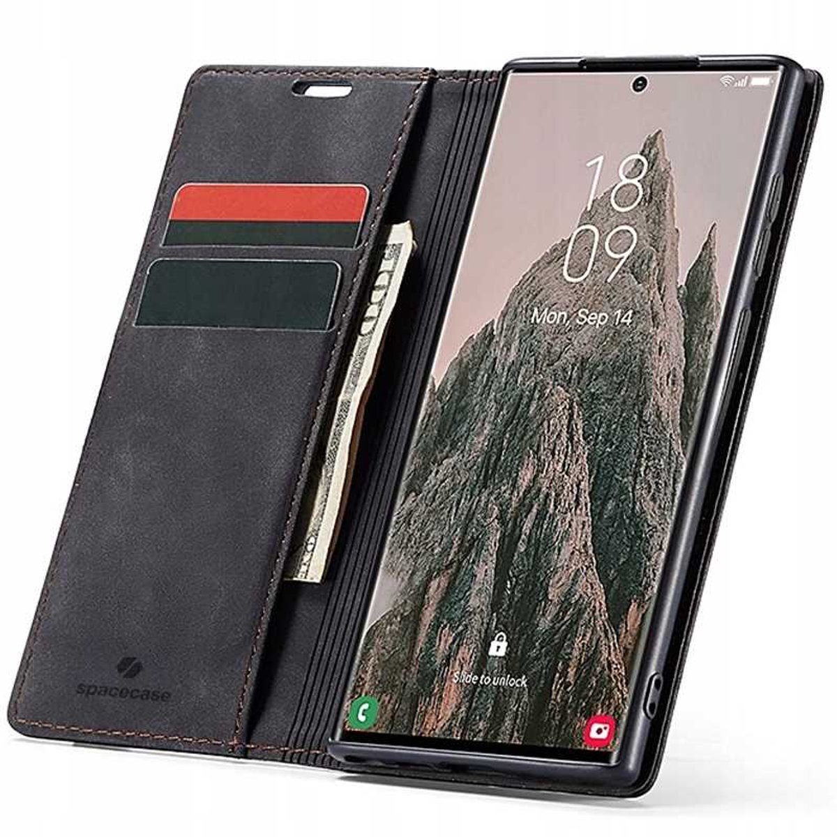 Spacecase Case Portefeuille Voor Samsung Galaxy S24 Ultra Zwart