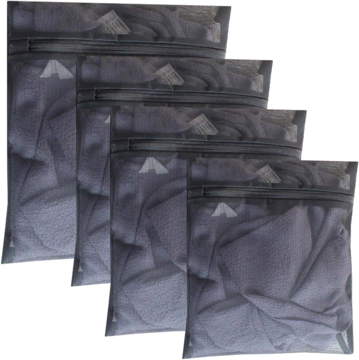 Set van 4 Wasnetten voor Wasmachine, Waszak met Rits, Waszak voor Bh's, Sokken, Ondergoed, Babykleding in 3 Maten (Zwart)