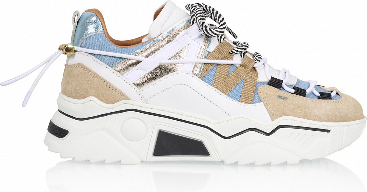Dwrs Dames Sneaker Wit Stof Leer