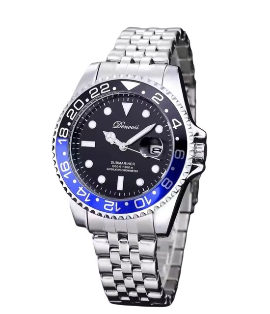 Denvosi - Herenhorloge - Mannen - Zilveren Polsband - Blauw Zwar - Doos - Batman