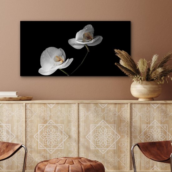 Décoration murale Métal - Peinture Aluminium Industriel - Orchidée - Fleurs - Zwart - Wit - Nature morte - 80x40 cm - Dibond - Photo sur aluminium - Décoration murale industrielle - Pour le salon/chambre