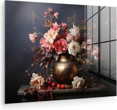MuchoWow® Glasschilderij 160x120 cm - Schilderij acrylglas - Stilleven - Bloemen - Rozen - Boeket - Vaas - Foto op glas - Muurdecoratie woonkamer - Wanddecoratie slaapkamer - Schilderijen