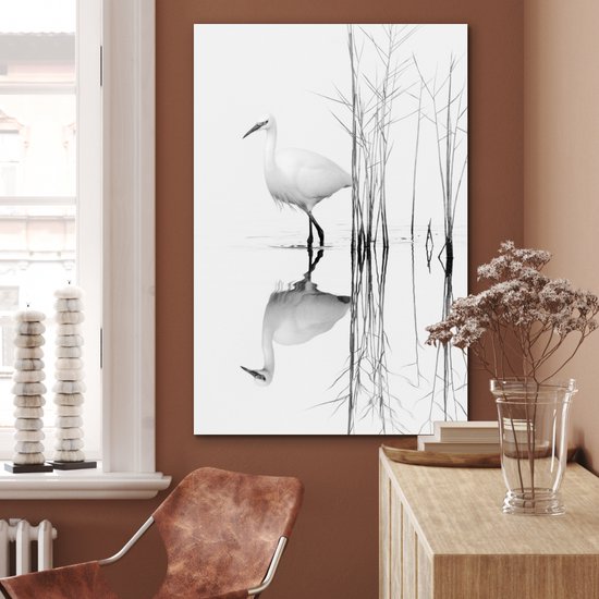Aluminium schilderij 80x120 cm - Wanddecoratie metaal - Vogel - Water - Planten - Natuur - Metalen muurdecoratie woonkamer - Decoratie industrieel - Foto op dibond - Industriële accessoires slaapkamer