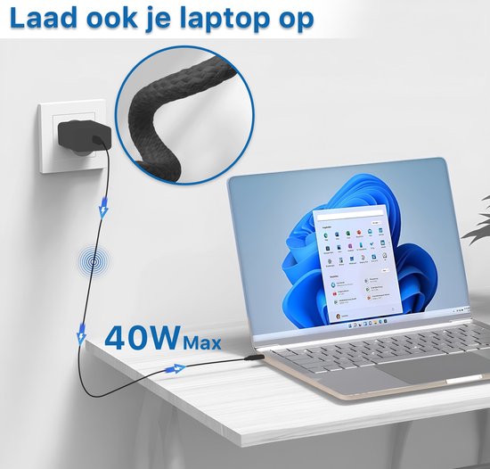 Adaptateur USB C 40 W + Câble Chargeur USB-C Chargeur Rapide - 3 Mètres - USB C vers USB C