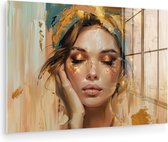 MuchoWow® Peinture sur verre 120x80 cm - Peinture sur verre acrylique - Femmes - Portrait - Luxe - Or - Photo sur verre - Décoration murale salon - Décoration murale chambre - Peintures
