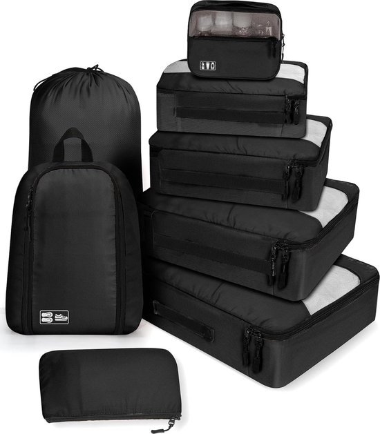 HomeBee® 7-delige set koffer inpaktassen - 7x schoenenzak en waszak - reis- inpaktassen - organizer-tassen voor rugzakken - Zwart HomeBee® 7-delige set koffer inpaktassen - 7x schoenenzak en waszak - reis- inpaktassen - organizer-tassen voor rugzakken - Zwart