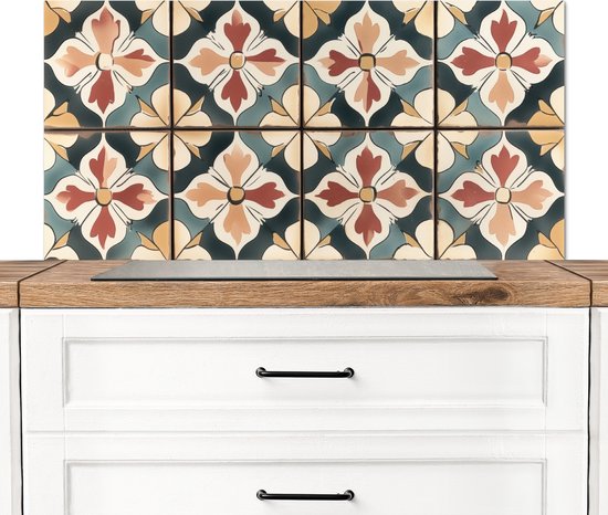Crédence de Cuisinière en Aluminium 100x50 cm - Décoration - Carreaux - Espagnol - Vintage - Écran Pare-éclaboussures pour Plaque de Cuisson - Protection Murale