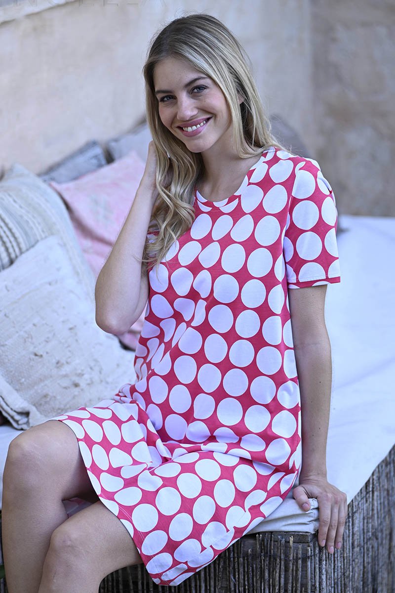 Ringella Nachthemd grafische stippen katoen - Rood - Maat - 46
