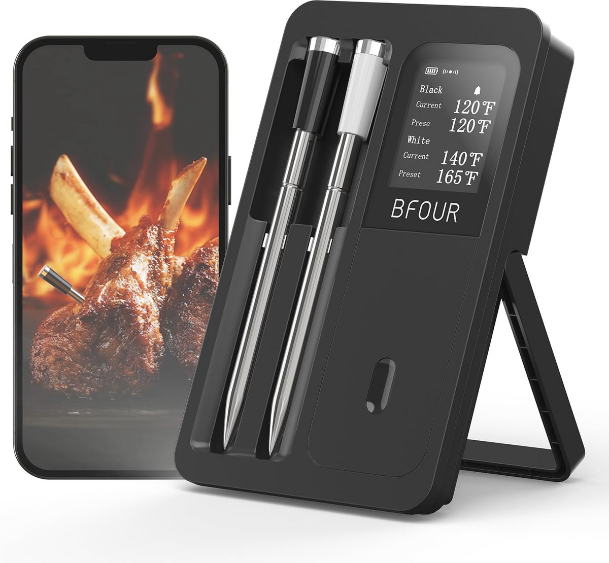 Draadloze vleesthermometer met Bluetooth en Smart Base – Digitale braadthermometer voor oven en grill