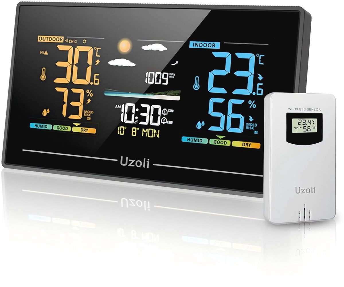 Draadloos Weerstation met Buitensensor - Kleurendisplay, Thermometer, Hygrometer en Wekker voor Nauwkeurige Weersvoorspellingen
