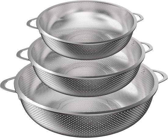 Passoire de cuisine en acier inoxydable 33, 27 et 23,5 cm, lot de 3, acier inoxydable, ustensiles de Cuisine , passoire à pâtes avec poignée, passoire à fruits, passoire à légumes, passoire à riz