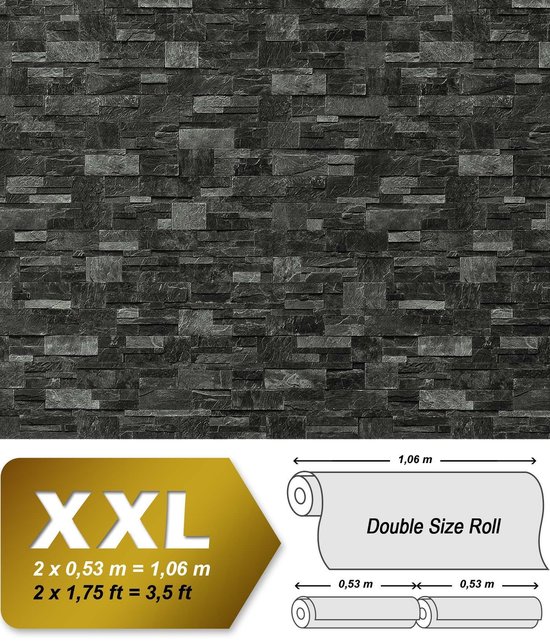 XXL Steen behang natuursteen EDEM 918-39 Vliesbehang muur leisteen optiek  donker grijs... | bol.com