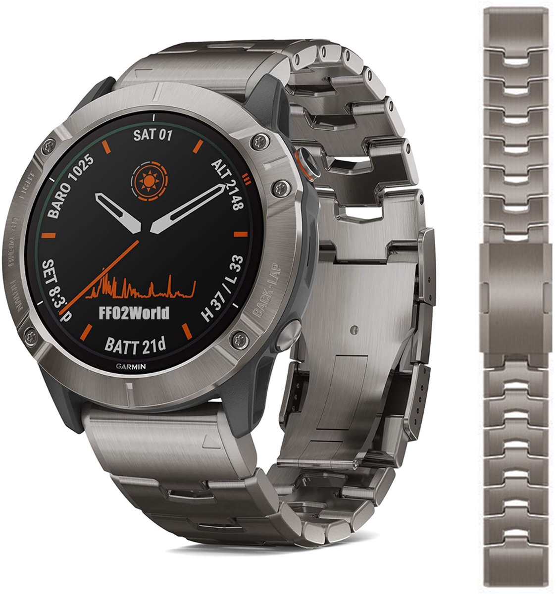 Stravo Titanium bandje geschikt voor Garmin Fenix 5x (Plus) / Fenix 6x (Pro) / Fenix 7x (Pro - Solar - Sapphire) / Fenix 8 - 51mm / Enduro 1-2-3 / Quatix 6x-7x - Quickfit 26mm band voor Garmin smartwatches - Horlogebandje - Titanium
