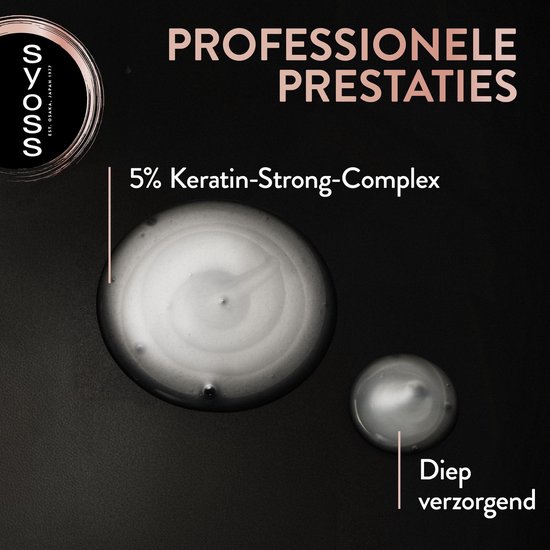 Twee druppels shampoo met het opschrift "Professionele prestaties" en "Diep verzorgend".