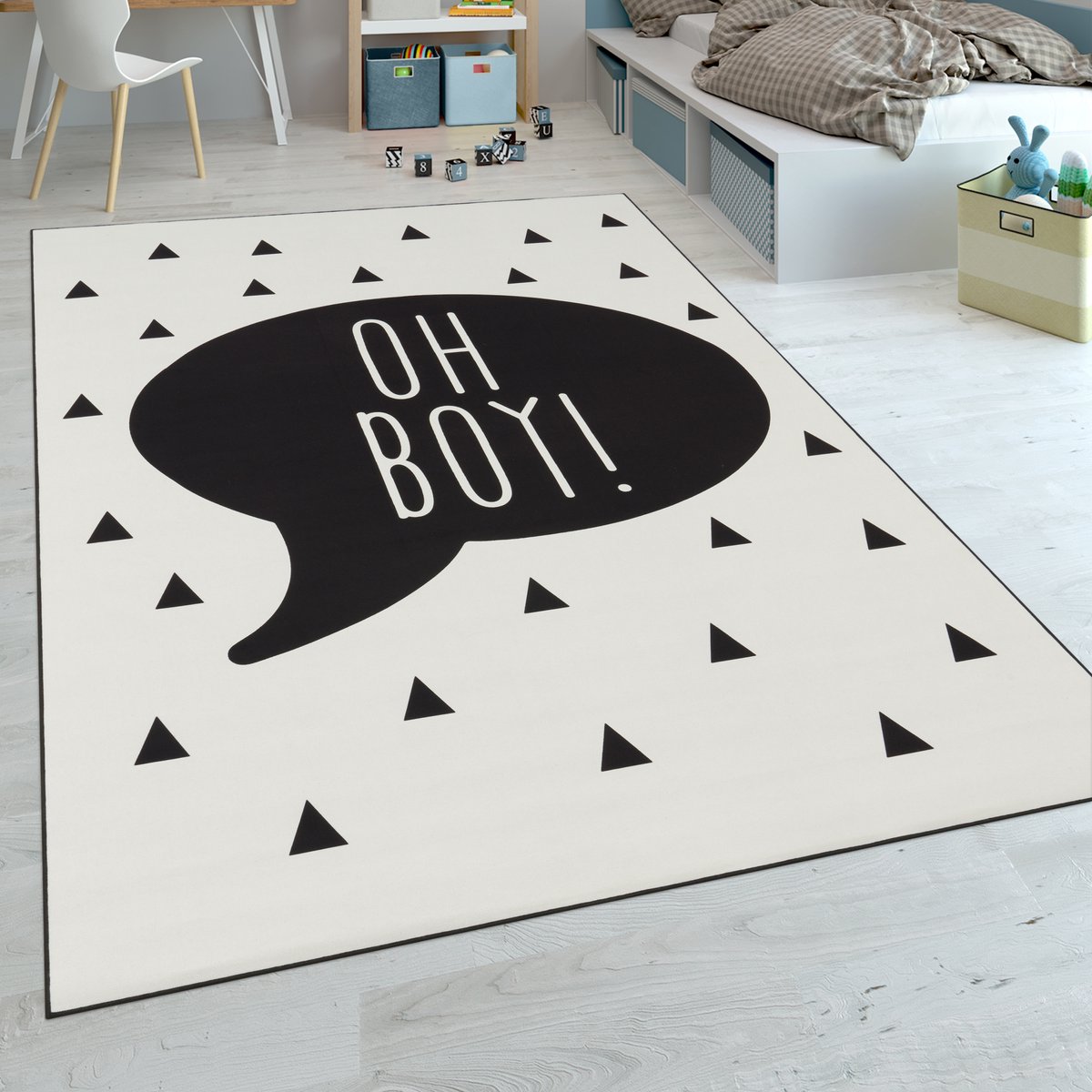 Flycarpets Kindervloerkleed - Aleris - Oh Boy - Zwart / Wit