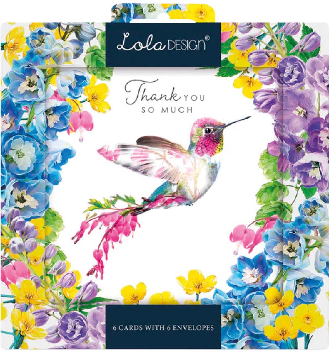 Lola kaartenmapje - Thank you Hummingbird (6 kaarten en enveloppen)
