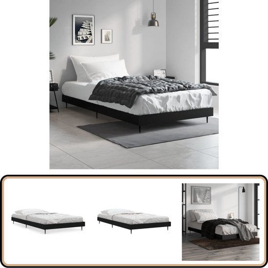 vidaXL Bedframe met hoofdbord bewerkt hout zwart 100x200 cm, bed, bed ombouw, eenpersoonsbed, bedbodem, slaapkamermeubel, 1 persoonsbed