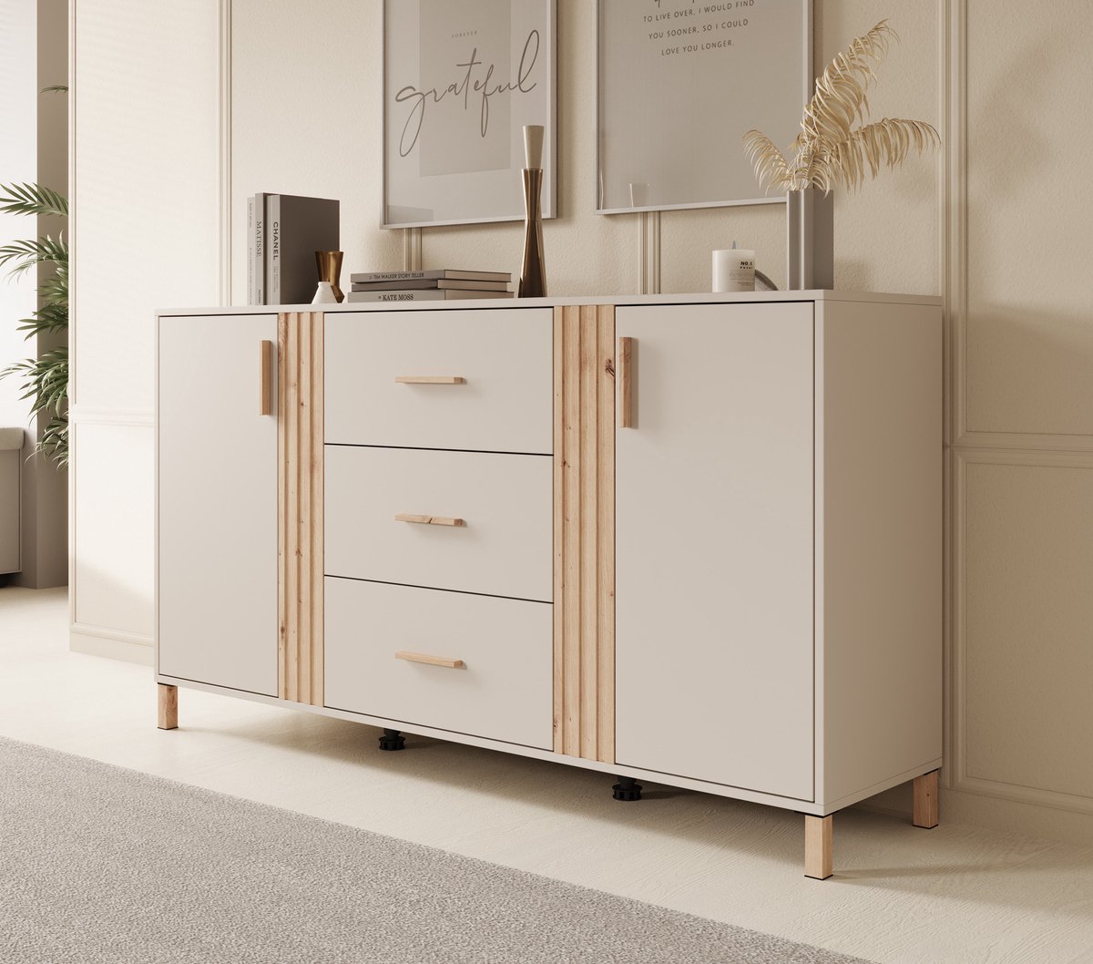 Meubella - Dressoir Bahia - Beige - 163 cm