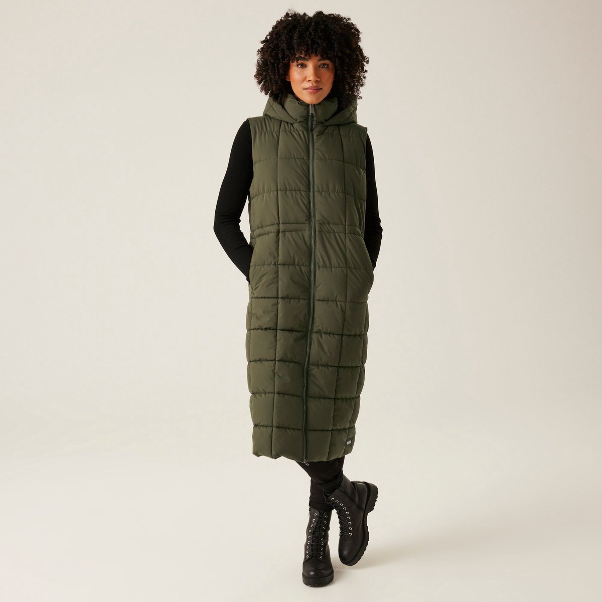 Bodywarmer Hiking Dames Waterafstotend Synthetische Isolatie Luxe Voering Groen