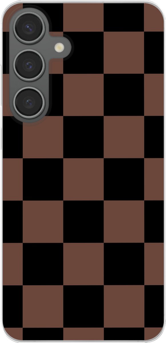 Telefoonhoesje Geschikt voor Samsung Galaxy S24 Plus hoesje - Schaakbord print - Bruin - Zwart - Blokjes - Siliconen Telefoonhoesje Telefoonhoesje