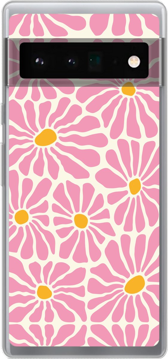 Telefoonhoesje Geschikt voor Google Pixel 6 Pro hoesje - Bloemen - Patroon - Roze - Beige - Oranje - Siliconen Telefoonhoesje Telefoonhoesje