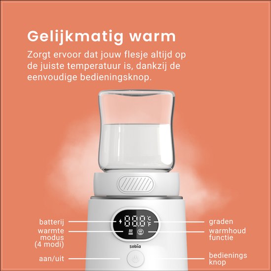 NIEUW! Sobia® Draagbare Flessenwarmer - Oplaadbaar - Flessenwarmer Onderweg - 6 Adapters en 4 standen - USB-C van Sobia® — afbeelding 2