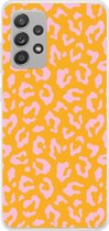 Telefoonhoesje Geschikt voor Samsung Galaxy A53 hoesje - Panterprint - Oranje - Roze - Dierenprint - Siliconen Telefoonhoesje Telefoonhoesje