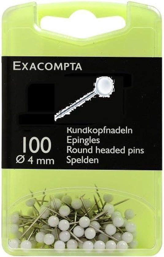 Exacompta - Boite de 100 goupilles sphériques - hauteur de pointe 15mm - diamètre 4mm - Wit