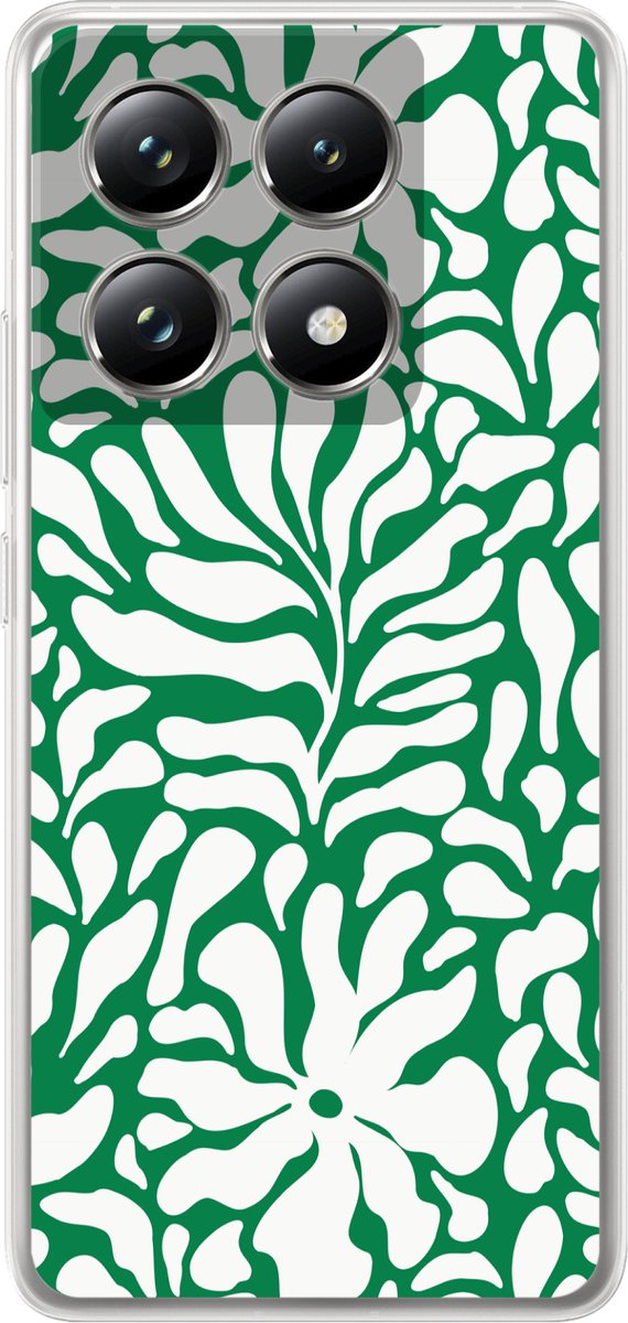 Telefoonhoesje Geschikt voor Xiaomi 14T Pro hoesje - Bloemen patroon - Groen - Wit - Print - Siliconen Telefoonhoesje Telefoonhoesje