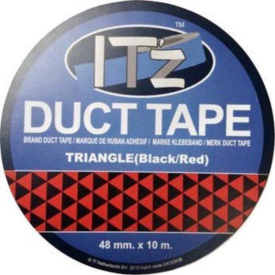 IT'z Duct Tape Triangle (zwart/rood) rol met een patroon van zwarte en rode driehoekjes. 48 mm x 10 m.