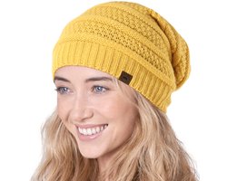 Stoere hoofddeksels, slouchy beanie-mutsen voor dames, oversized heren beanie-muts, gebreide beanie, hardloopkleding voor heren, dames herfstmuts mosterdgeel
