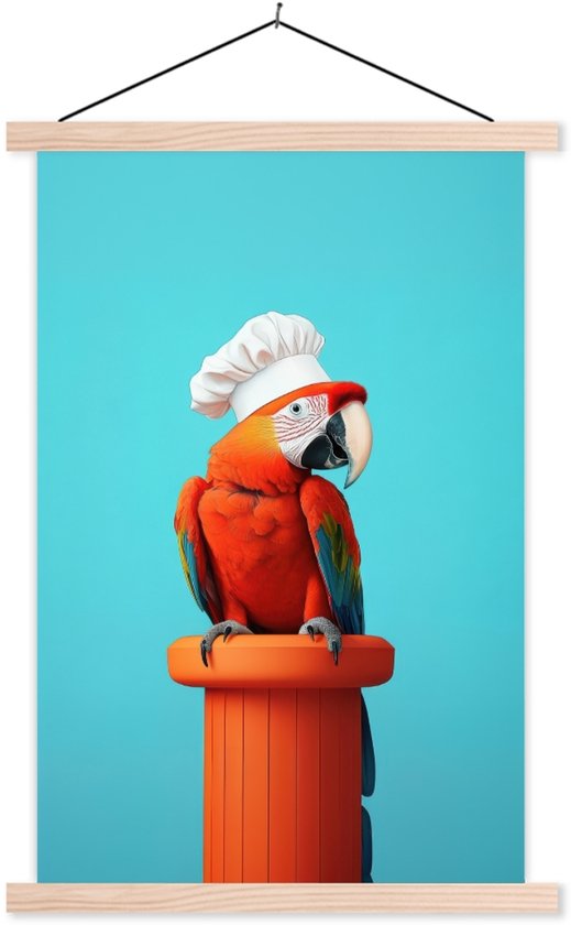 Posterhanger incl. Poster 40x60 cm - Schoolplaat - Ara - Koksmuts - Sokkel - Grappig - Textielposter - Blanke latten
