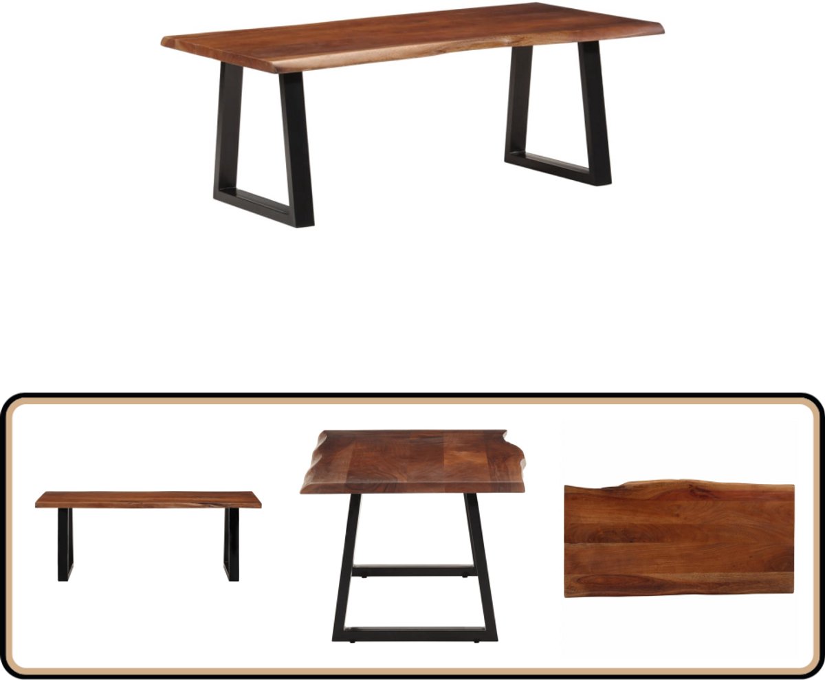 vidaXL Salontafel - 110x55x40 - cm - massief - acaciahout - honingbruin honingbruin en zwart