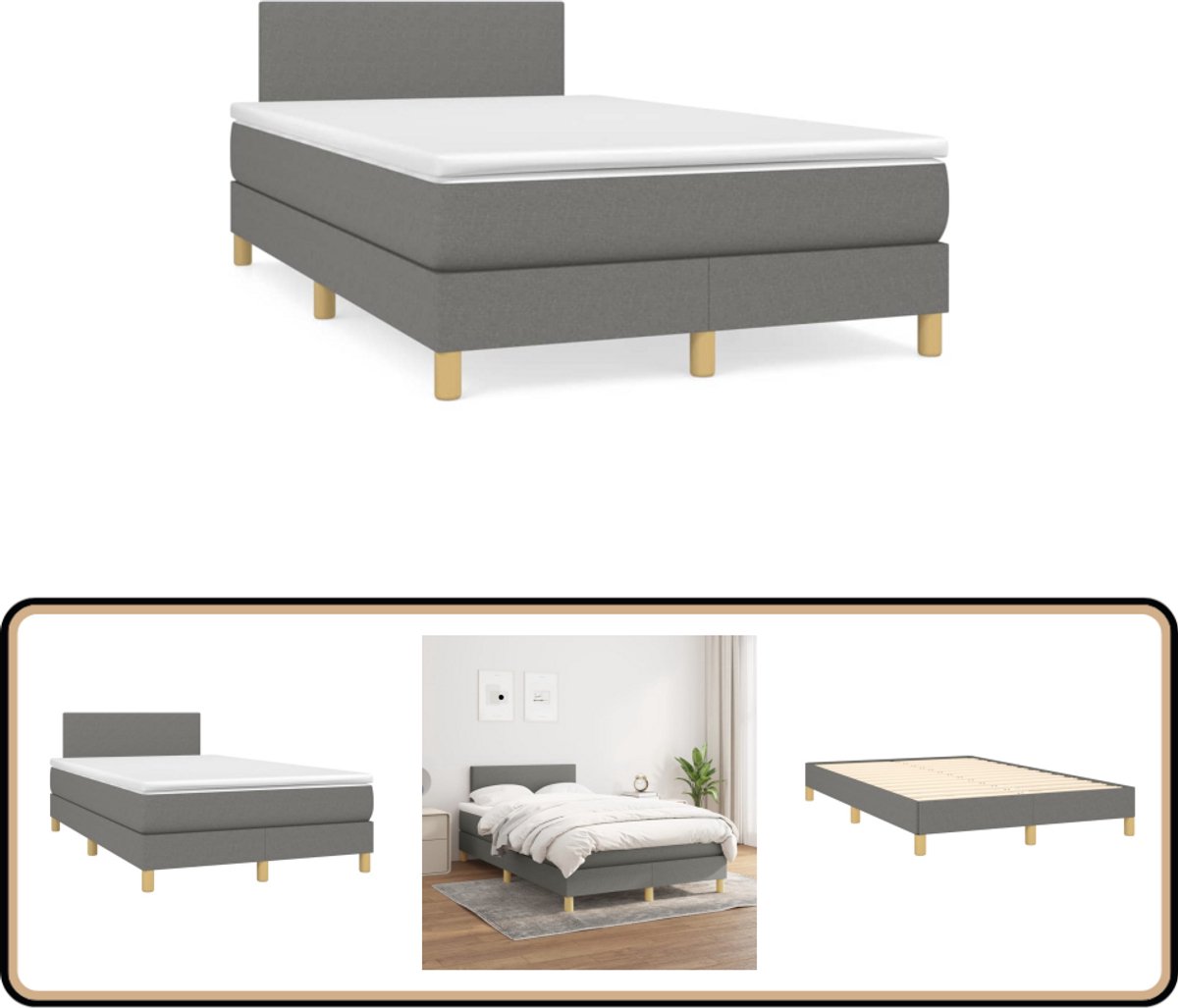 vidaXL Boxspring met matras stof donkergrijs 120x190 cm