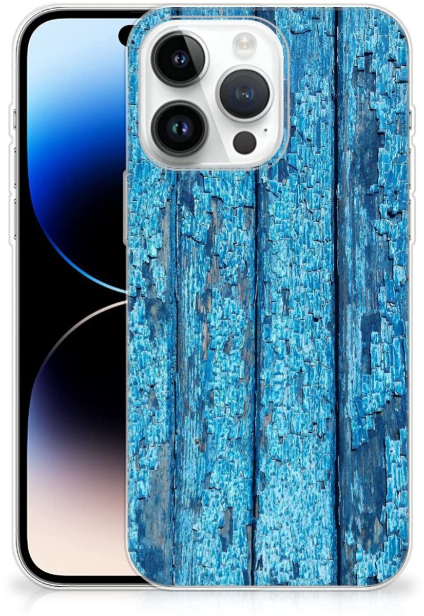 Back Cover voor iPhone 14 Pro Max Bumper Hoesje Wood Blue