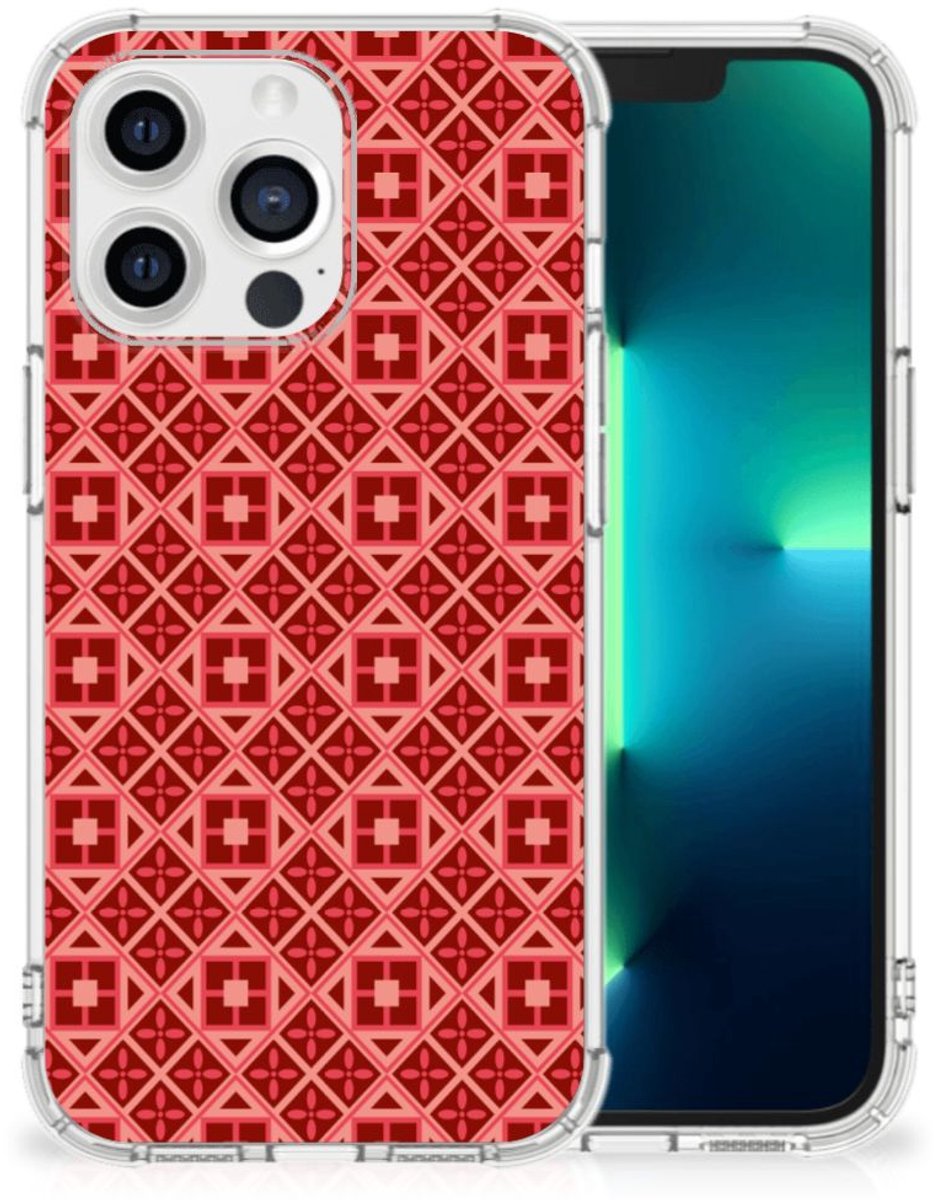 Apple iPhone 13 Pro Doorzichtige Silicone Hoesje Batik Rood