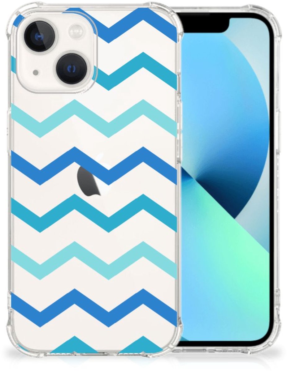 iPhone 13 Doorzichtige Silicone Hoesje Zigzag Blauw