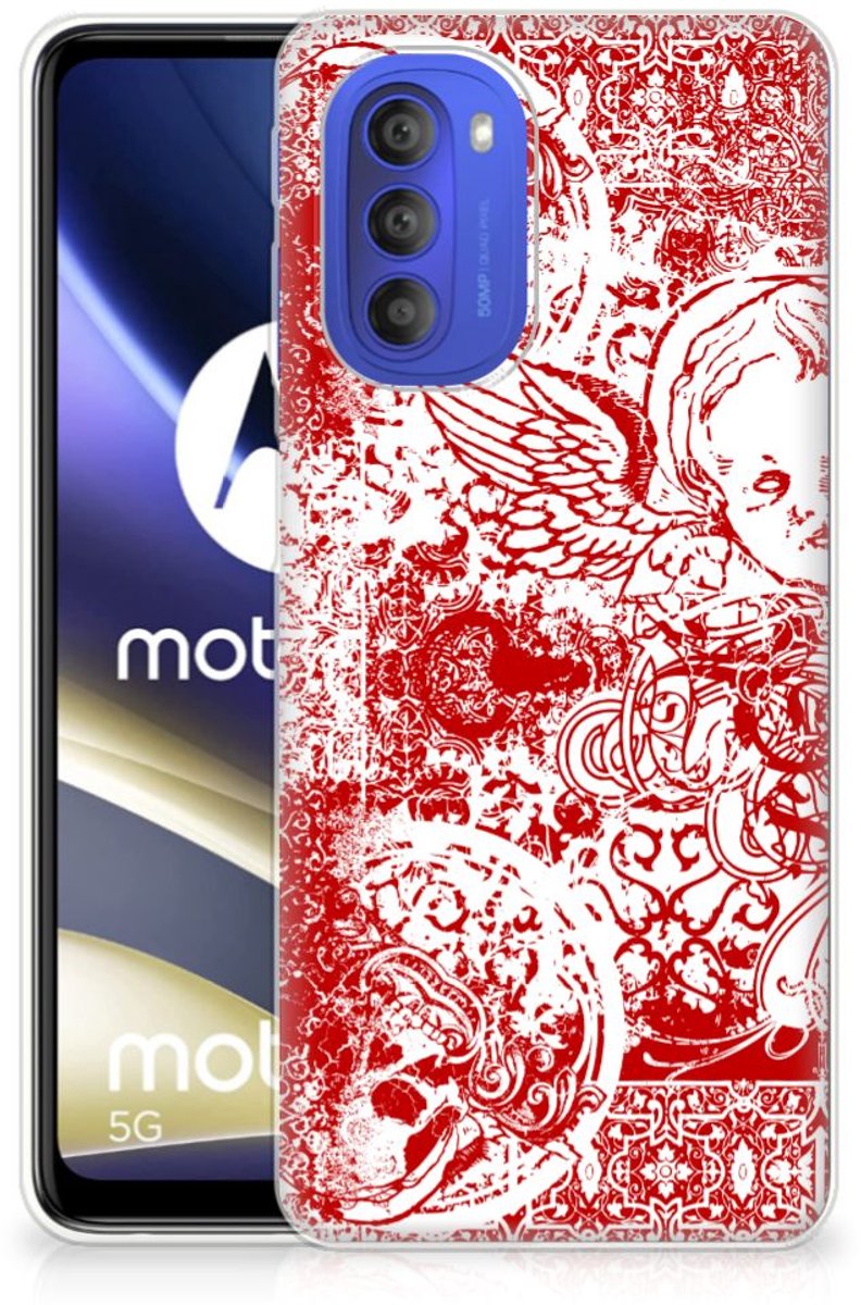 Back Cover voor Silicone Back Case Motorola Moto G51 5G Angel Skull Rood
