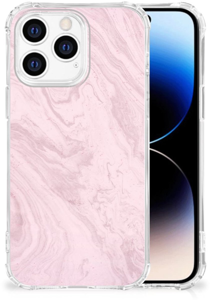 iPhone 14 Pro Anti-Shock Hoesje Marble Pink - Origineel Cadeau Vriendin
