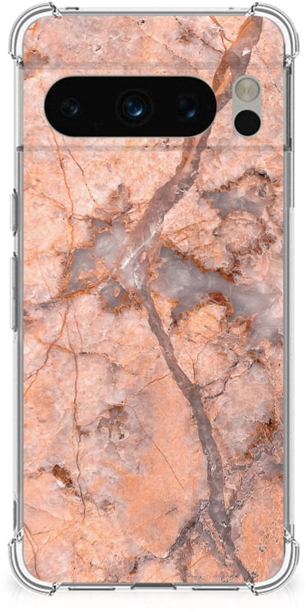 Google Pixel 8 Pro Anti-Shock Hoesje Marmer Oranje