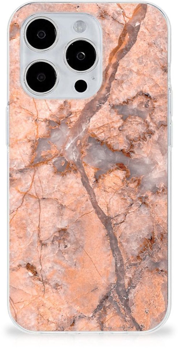 iPhone 15 Pro TPU Siliconen Hoesje Marmer Oranje