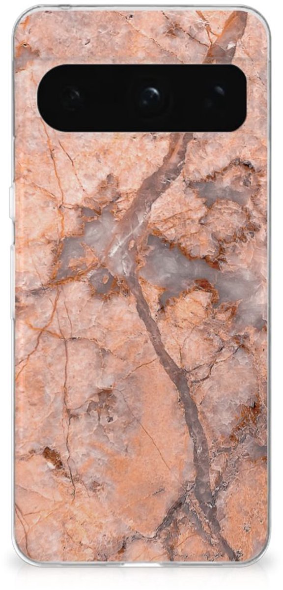 Google Pixel 8 Pro TPU Siliconen Hoesje Marmer Oranje