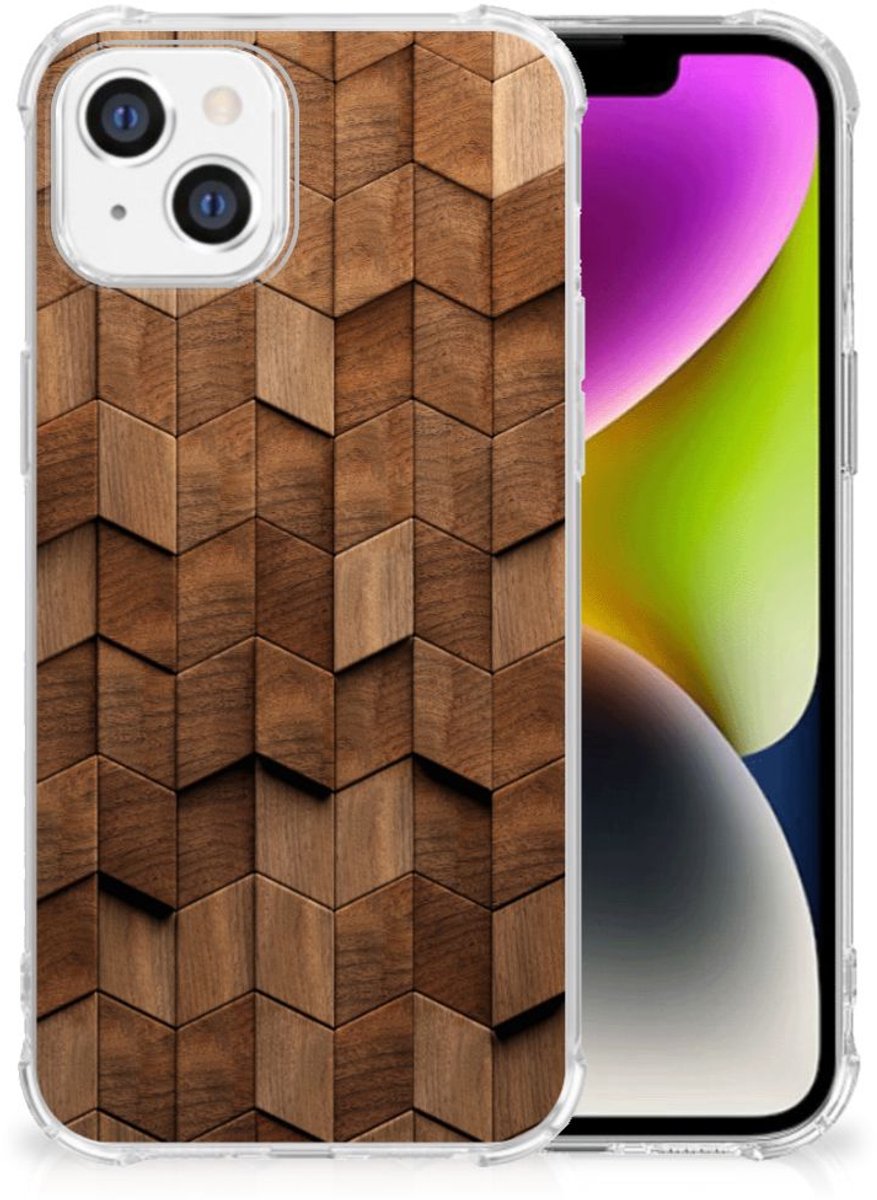 Stevig Telefoonhoesje voor iPhone 14 Wooden Cubes