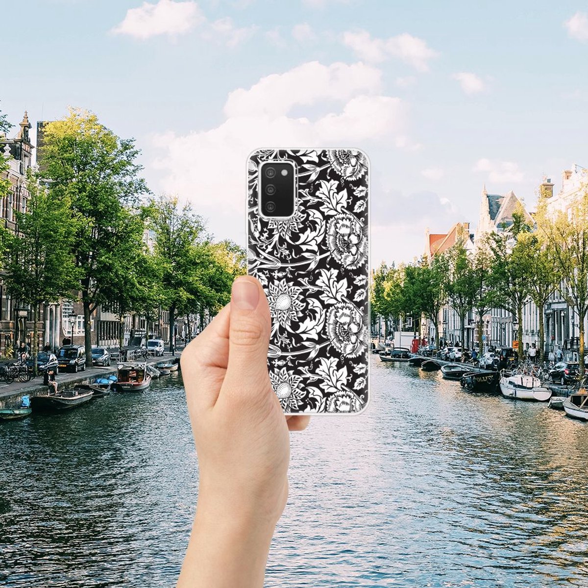 Samsung Galaxy A03S TPU Case Black Flowers