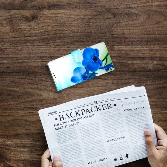 Étui pour téléphone Xiaomi Redmi Note 10 Pro Étui portefeuille avec photo orchidée Blauw cadeau de la Saint-Valentin femme