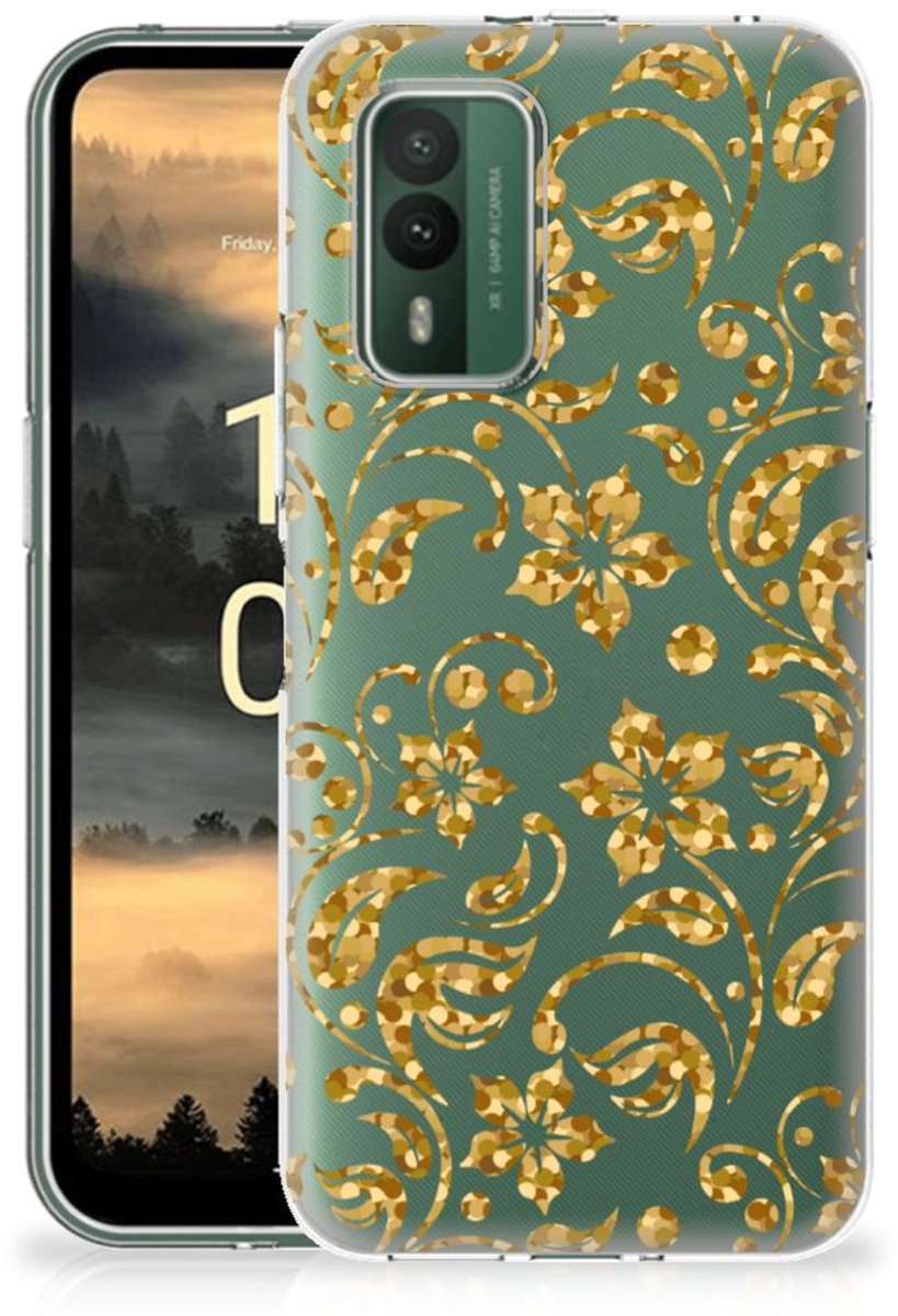 Nokia XR21 TPU Case Gouden Bloemen