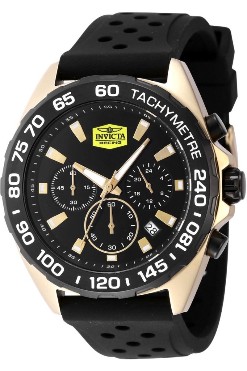 Invicta Racing 47769 Heren Horloge - Waterdicht - Analoog - Quartz Uurwerk - Roestvrij Staal met zwarte Wijzerplaat - 43mm